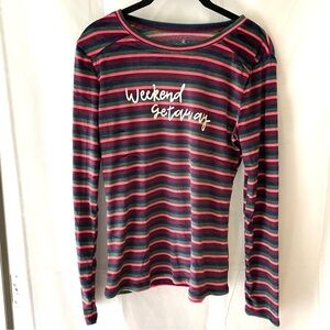 Cuddl Duds top velour rainbow stripes Weekend getaway crew SZ S NWOT  Very soft